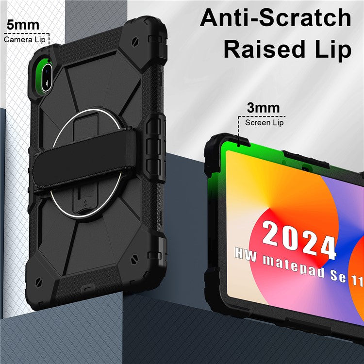 For Huawei MatePad SE 11 Case Kickstand Silicone+PC Tablet Cover with Shoulder Strap - Black / Black