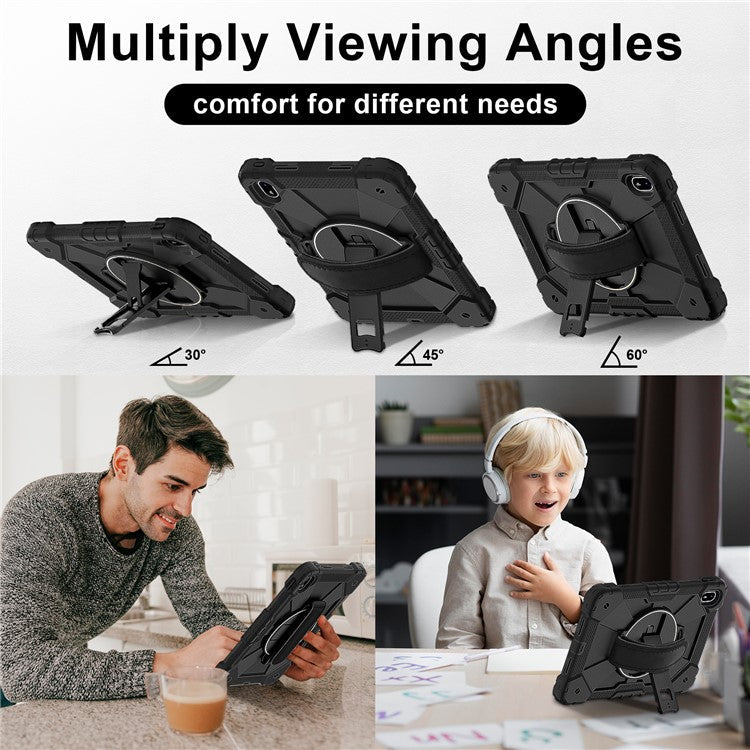 For Huawei MatePad SE 11 Case Kickstand Silicone+PC Tablet Cover with Shoulder Strap - Black / Black