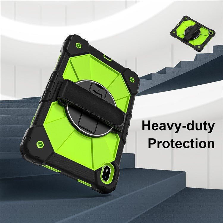 For Huawei MatePad SE 11 Case Kickstand Silicone+PC Tablet Cover with Shoulder Strap - Black / Yellowgreen