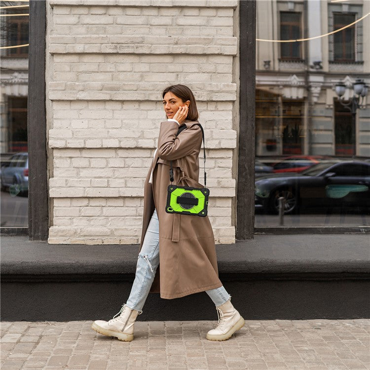 For Huawei MatePad SE 11 Case Kickstand Silicone+PC Tablet Cover with Shoulder Strap - Black / Yellowgreen