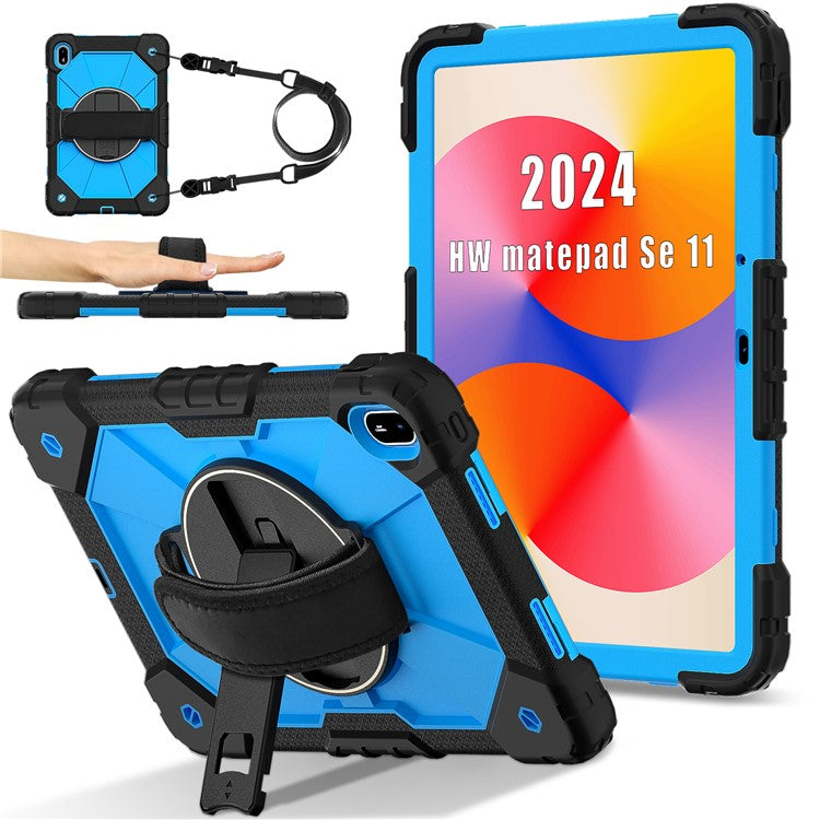 For Huawei MatePad SE 11 Case Kickstand Silicone+PC Tablet Cover with Shoulder Strap - Black / Blue