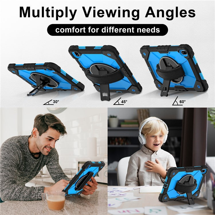 For Huawei MatePad SE 11 Case Kickstand Silicone+PC Tablet Cover with Shoulder Strap - Black / Blue