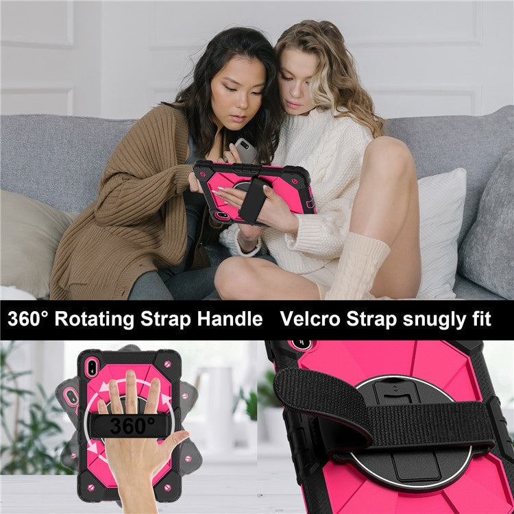 For Huawei MatePad SE 11 Case Kickstand Silicone+PC Tablet Cover with Shoulder Strap - Black / Rose