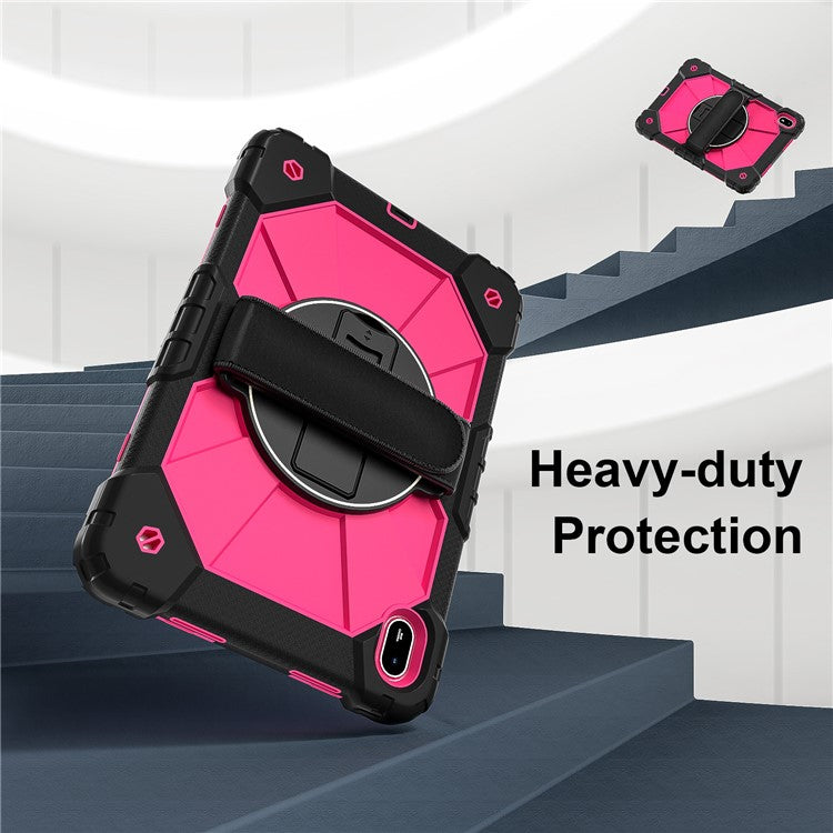 For Huawei MatePad SE 11 Case Kickstand Silicone+PC Tablet Cover with Shoulder Strap - Black / Rose