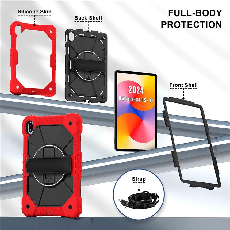 For Huawei MatePad SE 11 Case Kickstand Silicone+PC Tablet Cover with Shoulder Strap - Red / Black