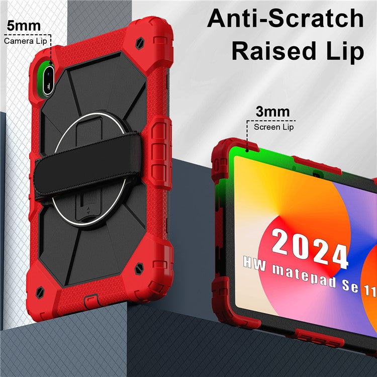For Huawei MatePad SE 11 Case Kickstand Silicone+PC Tablet Cover with Shoulder Strap - Red / Black
