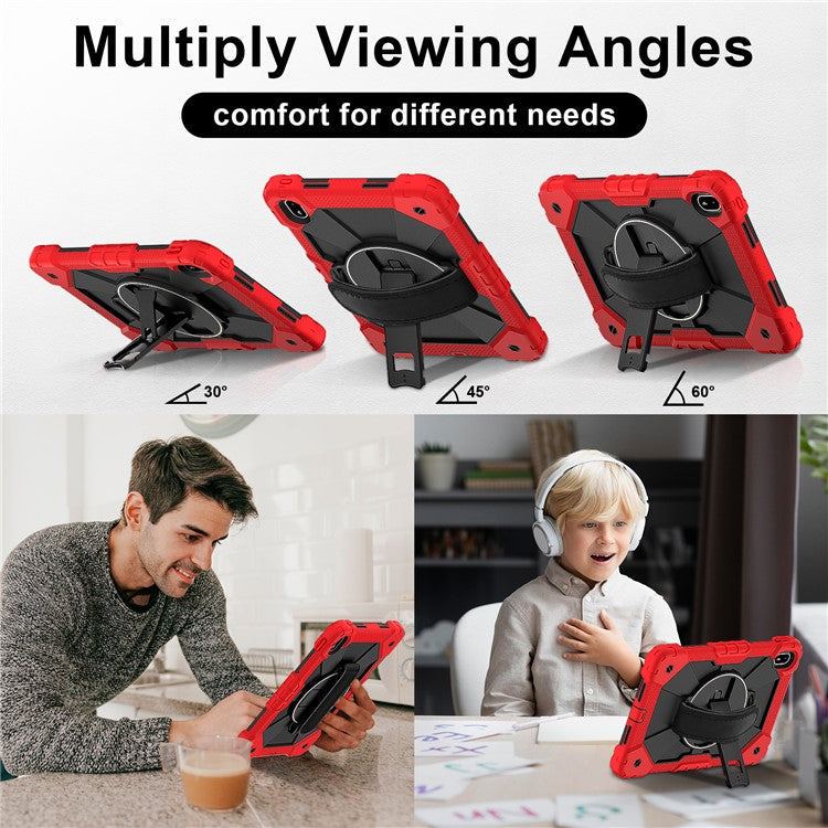 For Huawei MatePad SE 11 Case Kickstand Silicone+PC Tablet Cover with Shoulder Strap - Red / Black