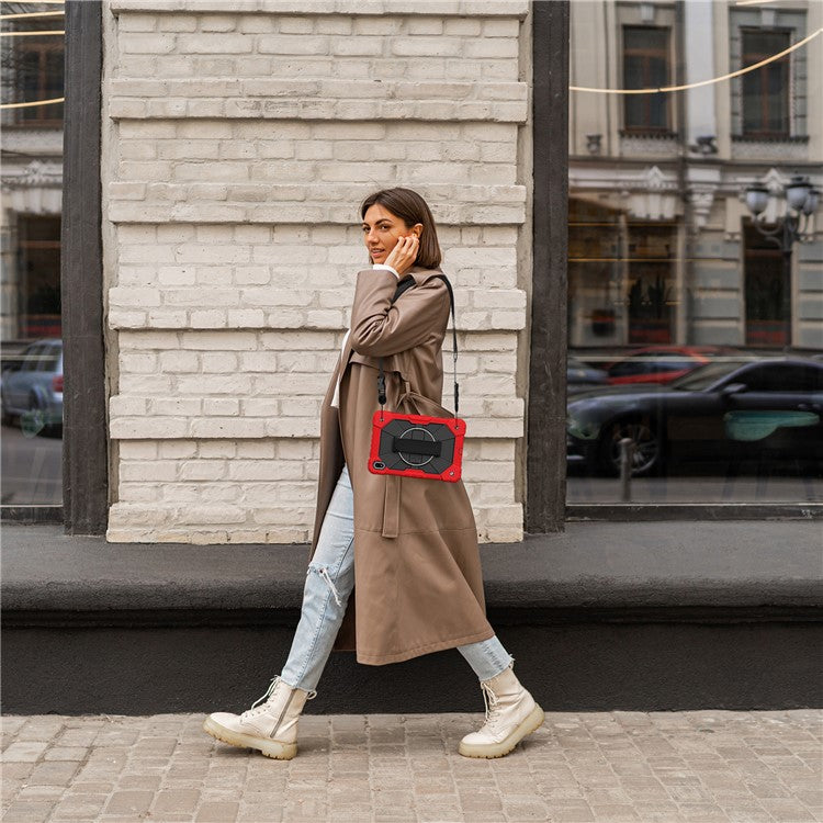 For Huawei MatePad SE 11 Case Kickstand Silicone+PC Tablet Cover with Shoulder Strap - Red / Black