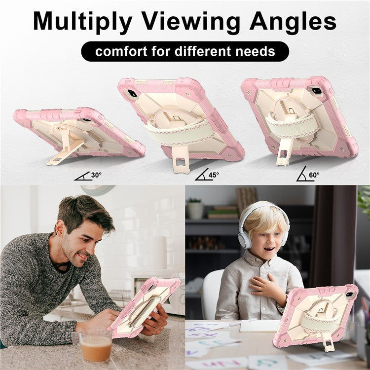 For Huawei MatePad SE 11 Case Kickstand Silicone+PC Tablet Cover with Shoulder Strap - Rose Gold