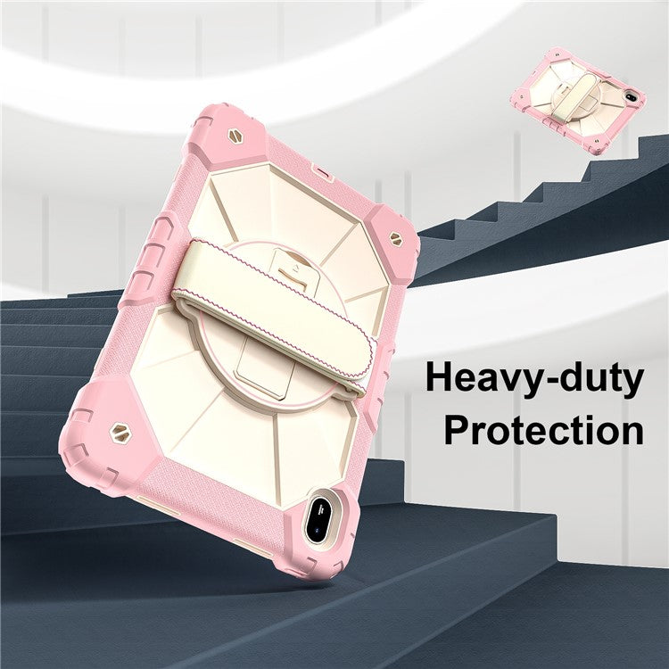 For Huawei MatePad SE 11 Case Kickstand Silicone+PC Tablet Cover with Shoulder Strap - Rose Gold