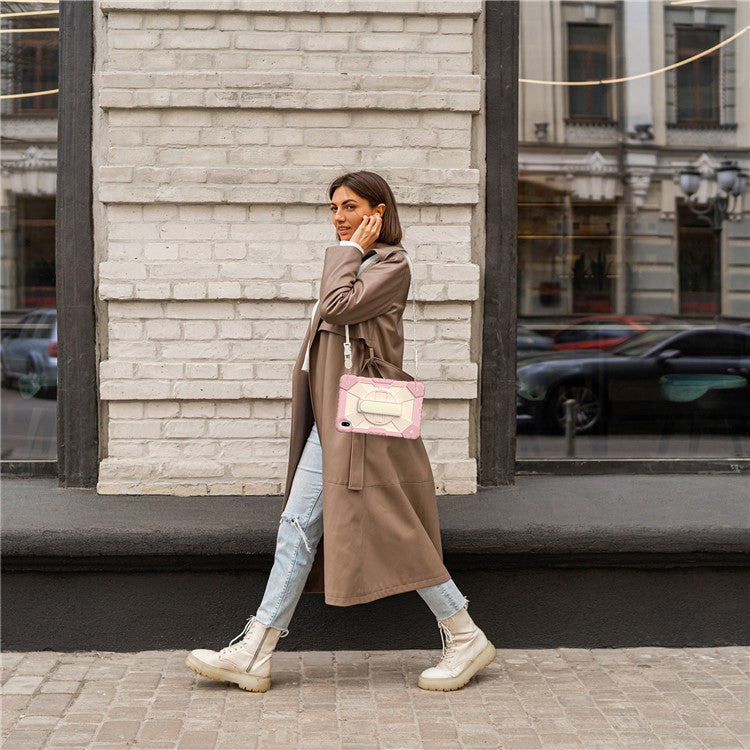 For Huawei MatePad SE 11 Case Kickstand Silicone+PC Tablet Cover with Shoulder Strap - Rose Gold