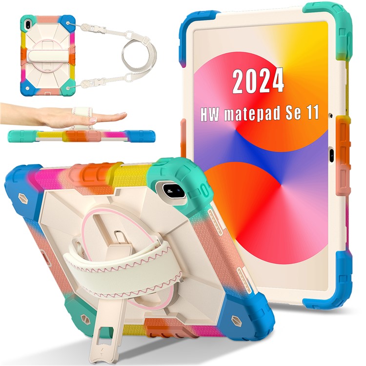 For Huawei MatePad SE 11 Case Kickstand Silicone+PC Tablet Cover with Shoulder Strap - Colorful / Blue