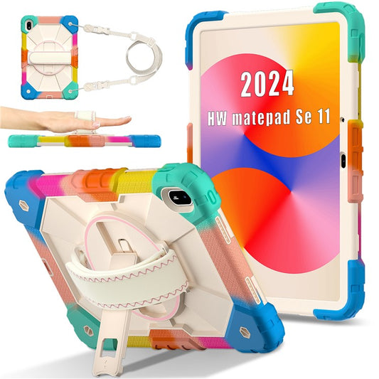 For Huawei MatePad SE 11 Case Kickstand Silicone+PC Tablet Cover with Shoulder Strap - Colorful / Blue