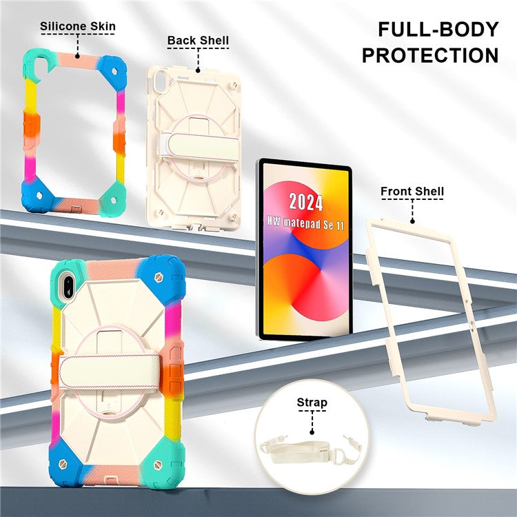 For Huawei MatePad SE 11 Case Kickstand Silicone+PC Tablet Cover with Shoulder Strap - Colorful / Blue