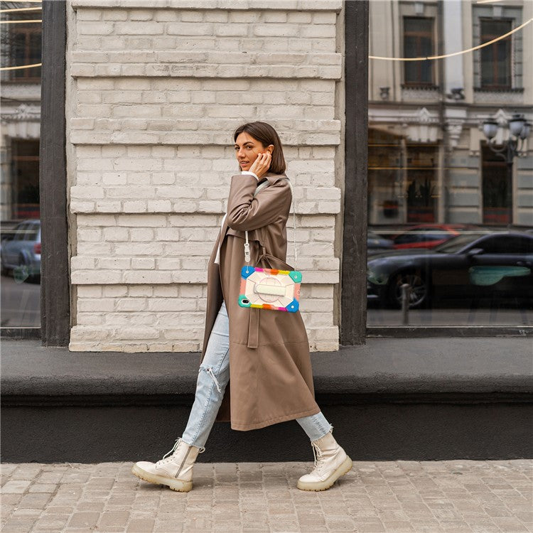 For Huawei MatePad SE 11 Case Kickstand Silicone+PC Tablet Cover with Shoulder Strap - Colorful / Blue