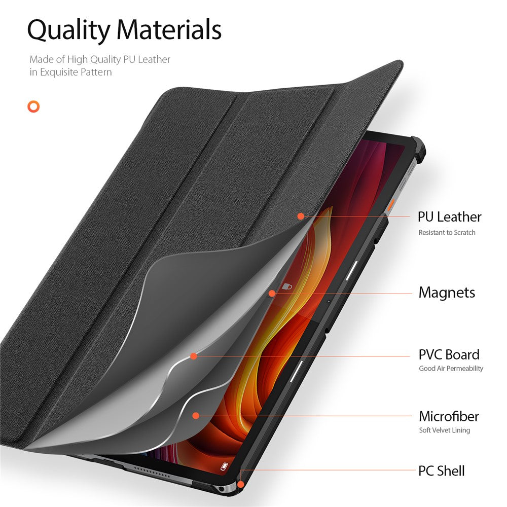 DUX DUCIS Domo Series for Lenovo Tab K11 Plus Case Tri-Fold Stand Leather Cover Auto Wake / Sleep - Black