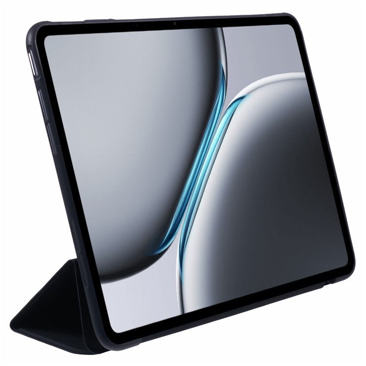 For OnePlus Pad 2 Case PU Leather+Silicone Tri-Fold Stand Tablet Cover - Black