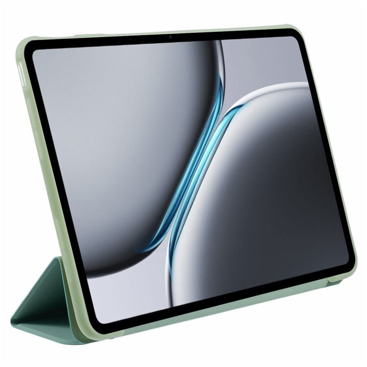 For OnePlus Pad 2 Case PU Leather+Silicone Tri-Fold Stand Tablet Cover - Green