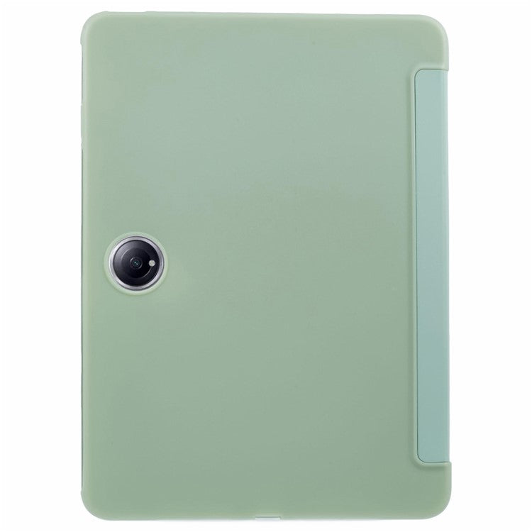 For OnePlus Pad 2 Case PU Leather+Silicone Tri-Fold Stand Tablet Cover - Green