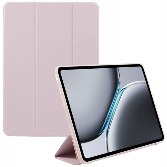 For OnePlus Pad 2 Case PU Leather+Silicone Tri-Fold Stand Tablet Cover - Pink