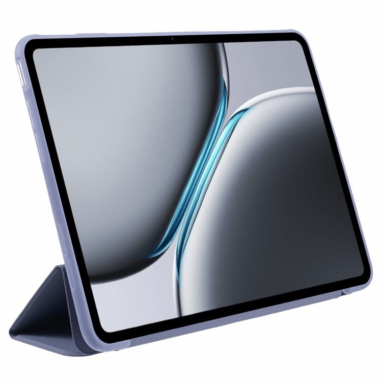 For OnePlus Pad 2 Case PU Leather+Silicone Tri-Fold Stand Tablet Cover - Purple