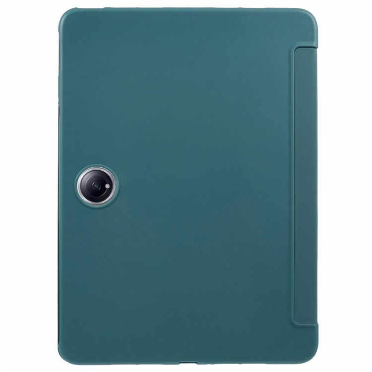 For OnePlus Pad 2 Case PU Leather+Silicone Tri-Fold Stand Tablet Cover - Blackish Green