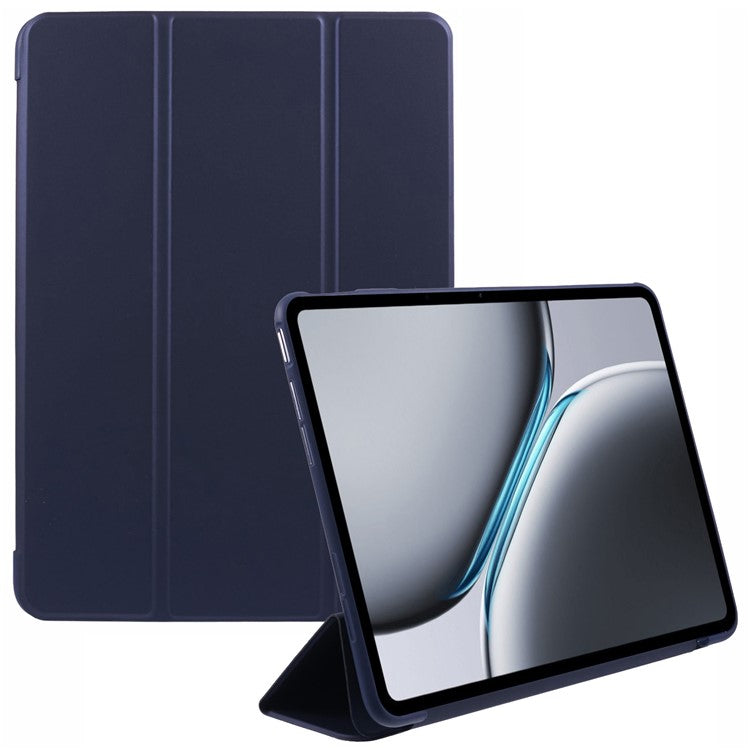 For OnePlus Pad 2 Case PU Leather+Silicone Tri-Fold Stand Tablet Cover - Dark Blue