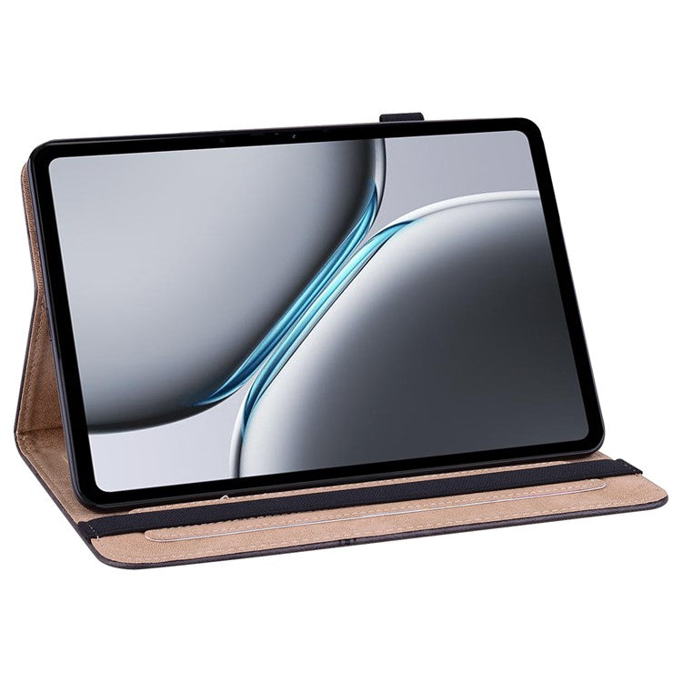 For OnePlus Pad 2 / Pad Pro Case Line Imprinted PU Leather Card Holder Tablet Stand Cover - Black