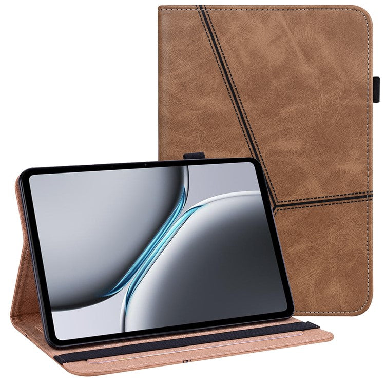 For OnePlus Pad 2 / Pad Pro Case Line Imprinted PU Leather Card Holder Tablet Stand Cover - Brown