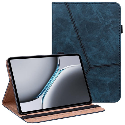 For OnePlus Pad 2 / Pad Pro Case Line Imprinted PU Leather Card Holder Tablet Stand Cover - Blue