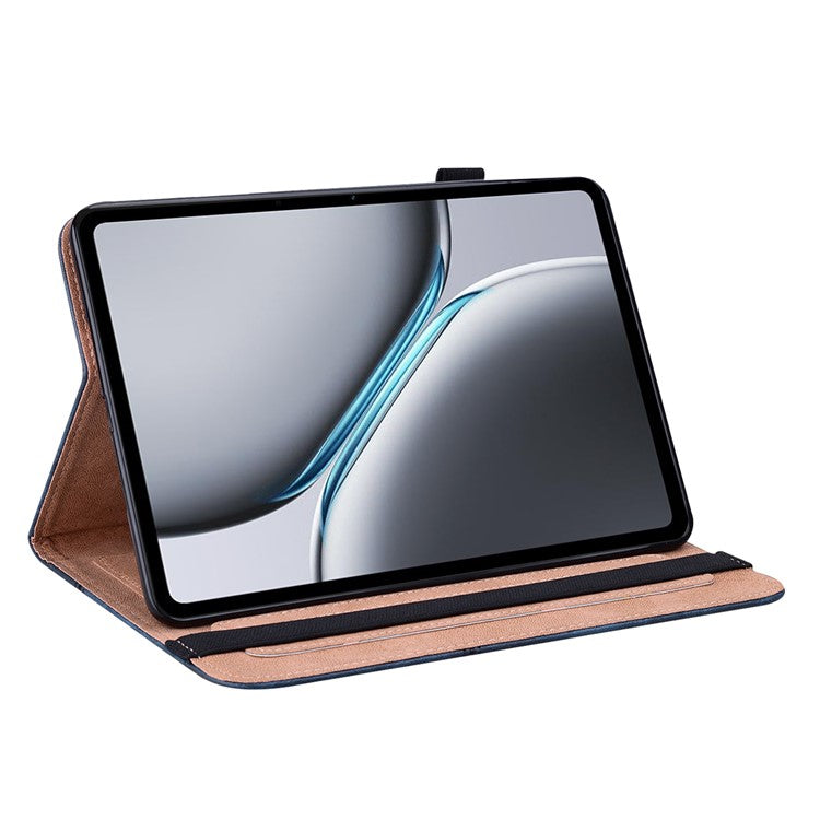 For OnePlus Pad 2 / Pad Pro Case Line Imprinted PU Leather Card Holder Tablet Stand Cover - Blue