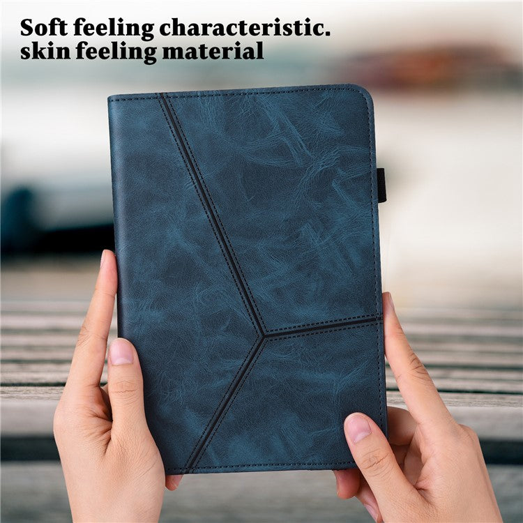 For OnePlus Pad 2 / Pad Pro Case Line Imprinted PU Leather Card Holder Tablet Stand Cover - Blue