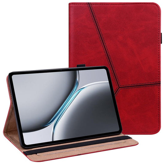 For OnePlus Pad 2 / Pad Pro Case Line Imprinted PU Leather Card Holder Tablet Stand Cover - Red