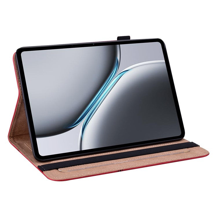 For OnePlus Pad 2 / Pad Pro Case Line Imprinted PU Leather Card Holder Tablet Stand Cover - Red