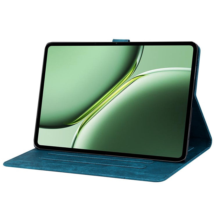 For OnePlus Pad Pro / Pad 2 Case Card Slots Leather Tablet Stand Folio Cover Flower Cat - Blue