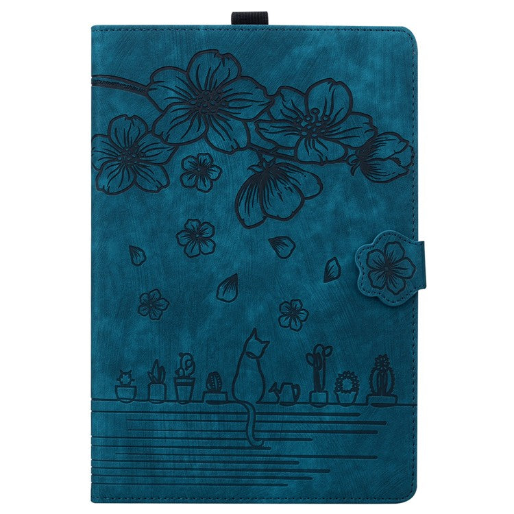 For OnePlus Pad Pro / Pad 2 Case Card Slots Leather Tablet Stand Folio Cover Flower Cat - Blue
