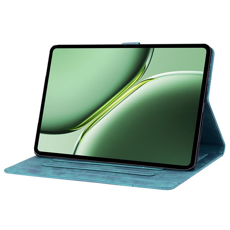 For OnePlus Pad Pro / Pad 2 Case Card Slots Leather Tablet Stand Folio Cover Flower Cat - Green