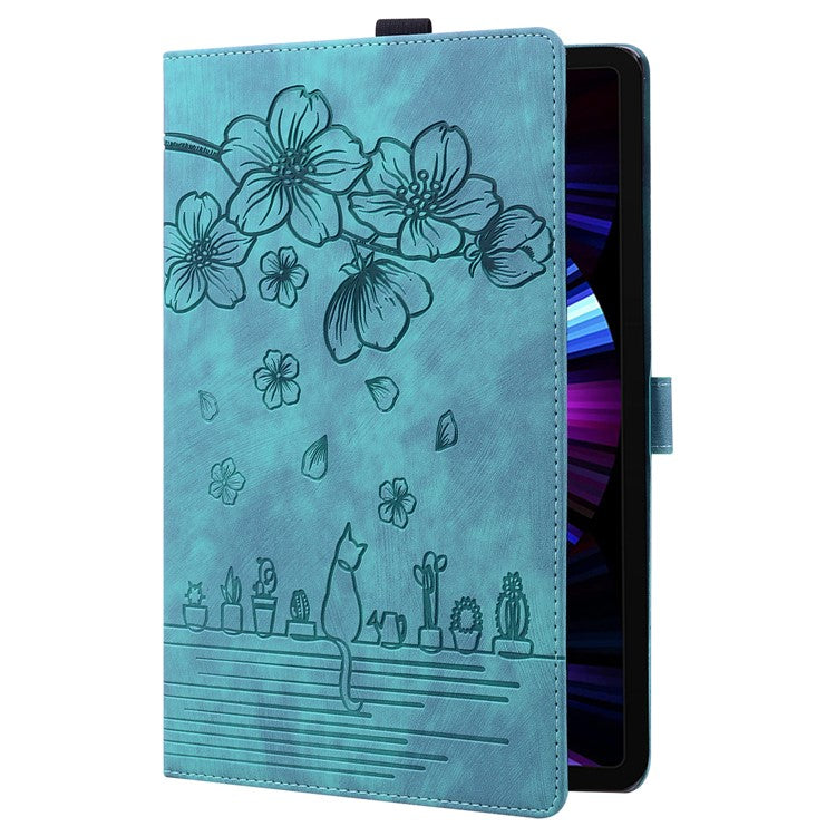 For OnePlus Pad Pro / Pad 2 Case Card Slots Leather Tablet Stand Folio Cover Flower Cat - Green