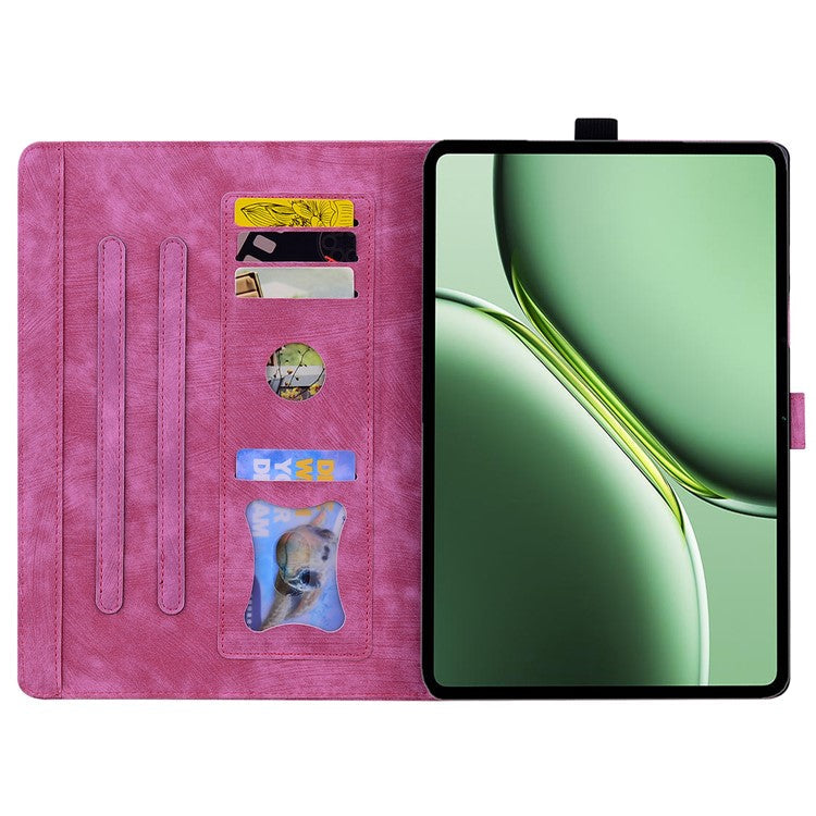 For OnePlus Pad Pro / Pad 2 Case Card Slots Leather Tablet Stand Folio Cover Flower Cat - Rose
