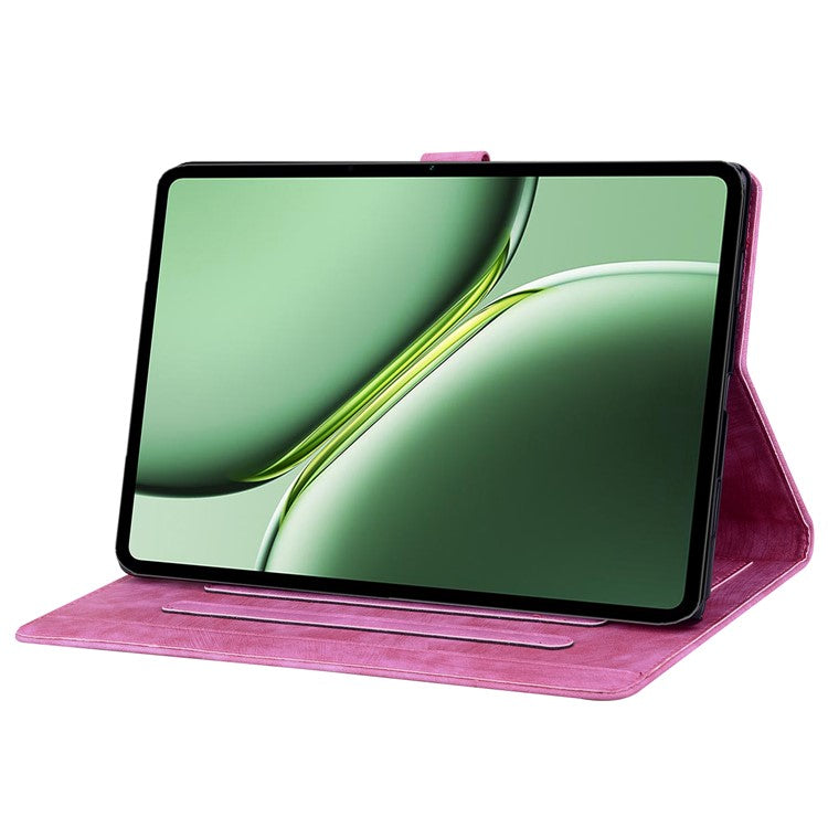 For OnePlus Pad Pro / Pad 2 Case Card Slots Leather Tablet Stand Folio Cover Flower Cat - Rose