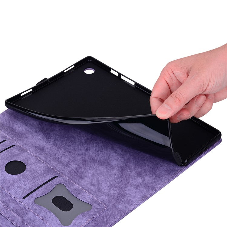 For OnePlus Pad Pro / Pad 2 Case Card Slots Leather Tablet Stand Folio Cover Flower Cat - Purple