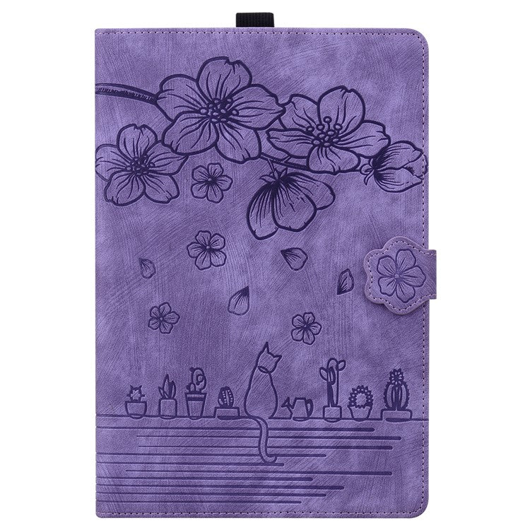 For OnePlus Pad Pro / Pad 2 Case Card Slots Leather Tablet Stand Folio Cover Flower Cat - Purple