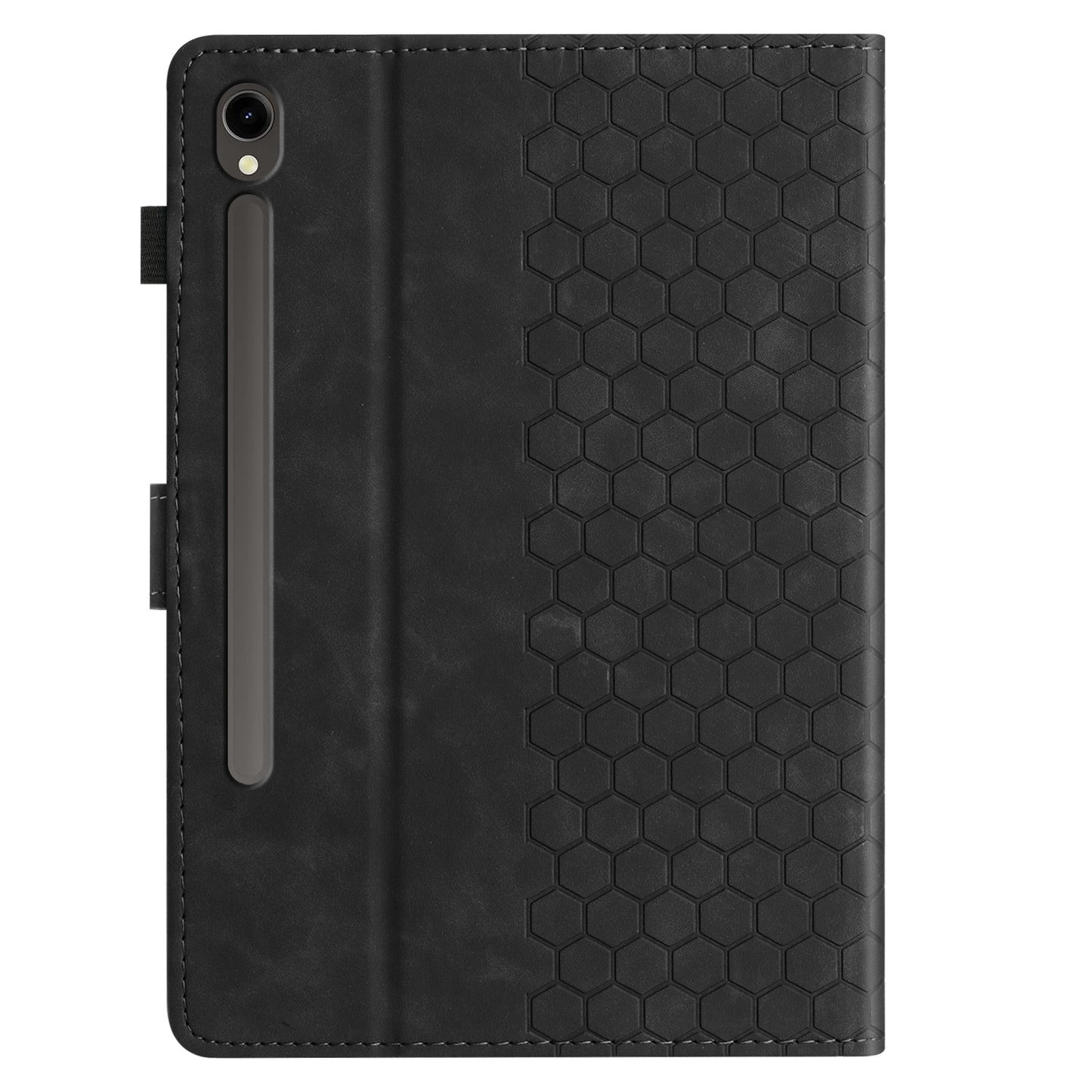 For Samsung Galaxy Tab S9 FE  /  S9 Case Honeycomb Printed Leather Tablet Cover with Card Slot - Black