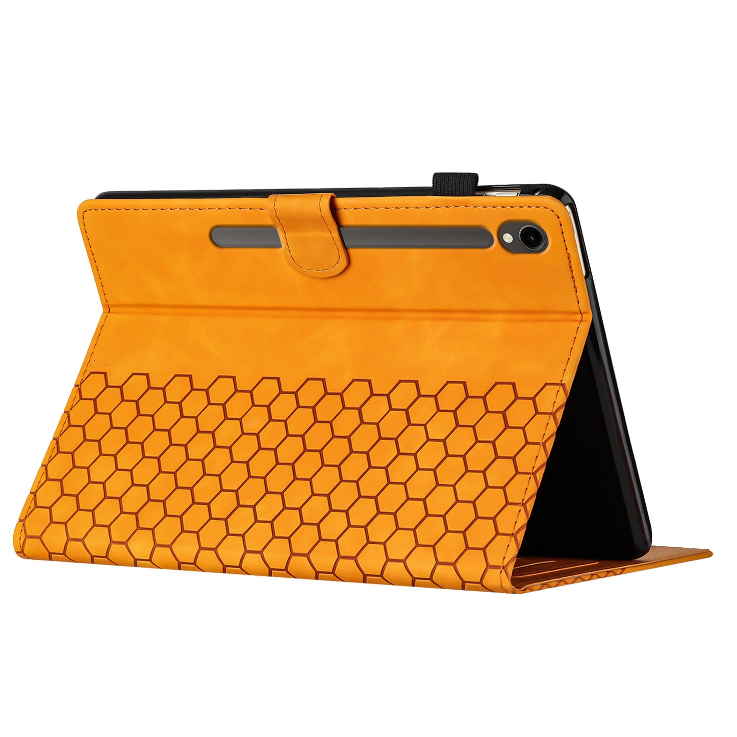 For Samsung Galaxy Tab S9 FE  /  S9 Case Honeycomb Printed Leather Tablet Cover with Card Slot - Yellow