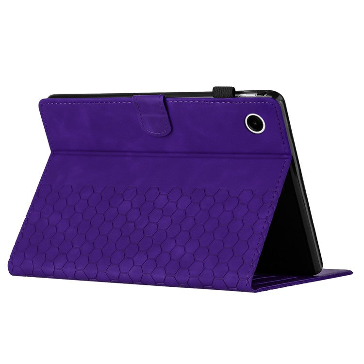 For Samsung Galaxy Tab A9+ Case Honeycomb Printed Leather Tablet Cover with Card Slot - Purple