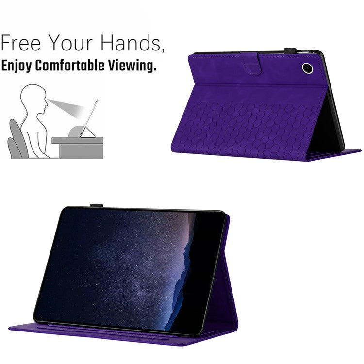 For Samsung Galaxy Tab A9+ Case Honeycomb Printed Leather Tablet Cover with Card Slot - Purple