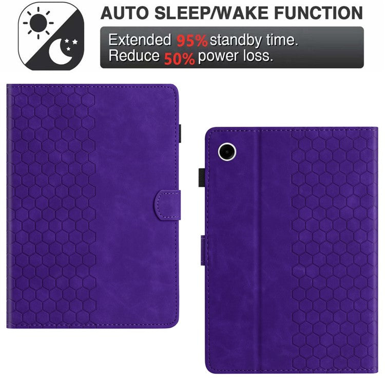For Samsung Galaxy Tab A9+ Case Honeycomb Printed Leather Tablet Cover with Card Slot - Purple