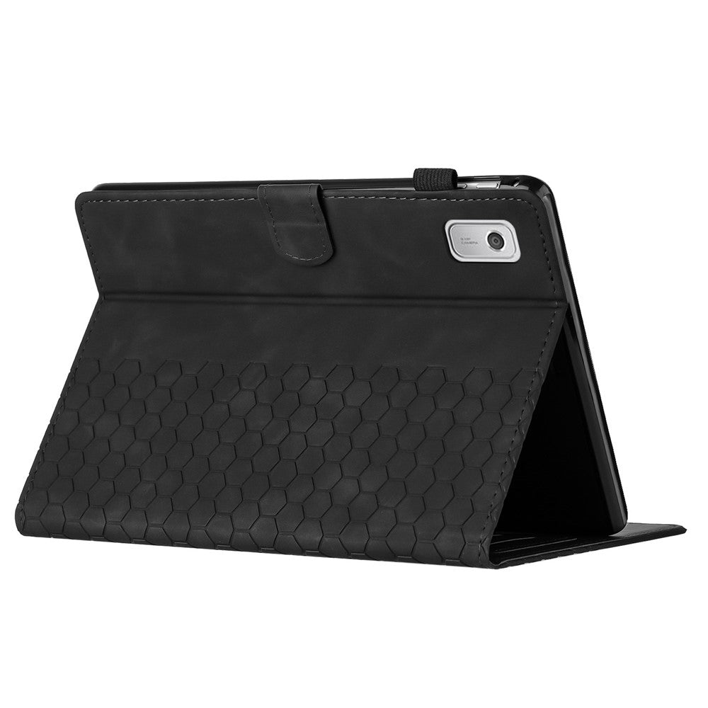 For Lenovo Tab P11 Gen 2 Case Honeycomb Printed Leather Tablet Cover with Card Slot - Black