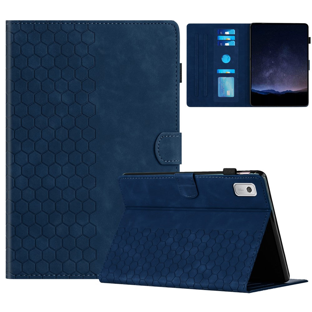 For Lenovo Tab P11 Gen 2 Case Honeycomb Printed Leather Tablet Cover with Card Slot - Blue