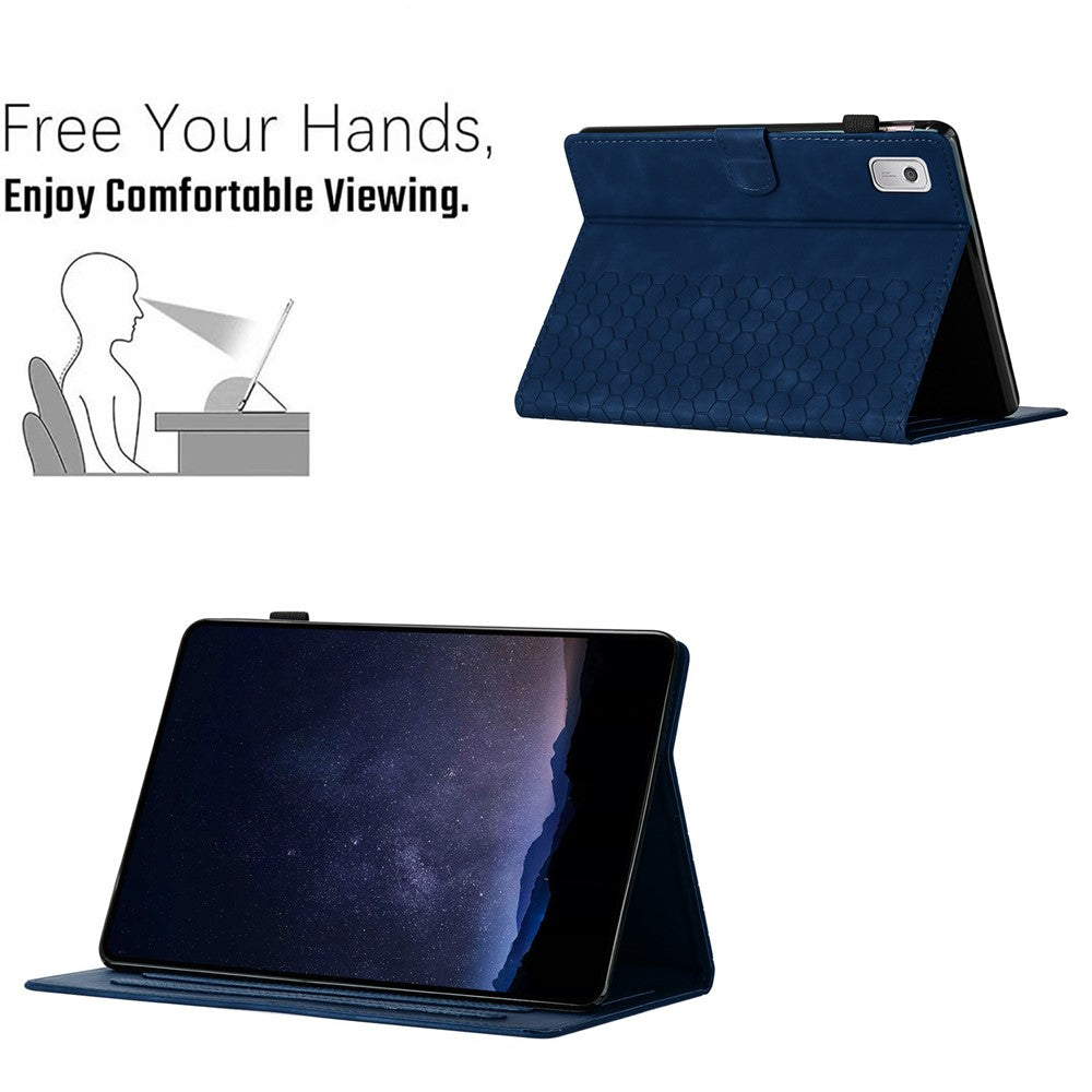 For Lenovo Tab P11 Gen 2 Case Honeycomb Printed Leather Tablet Cover with Card Slot - Blue